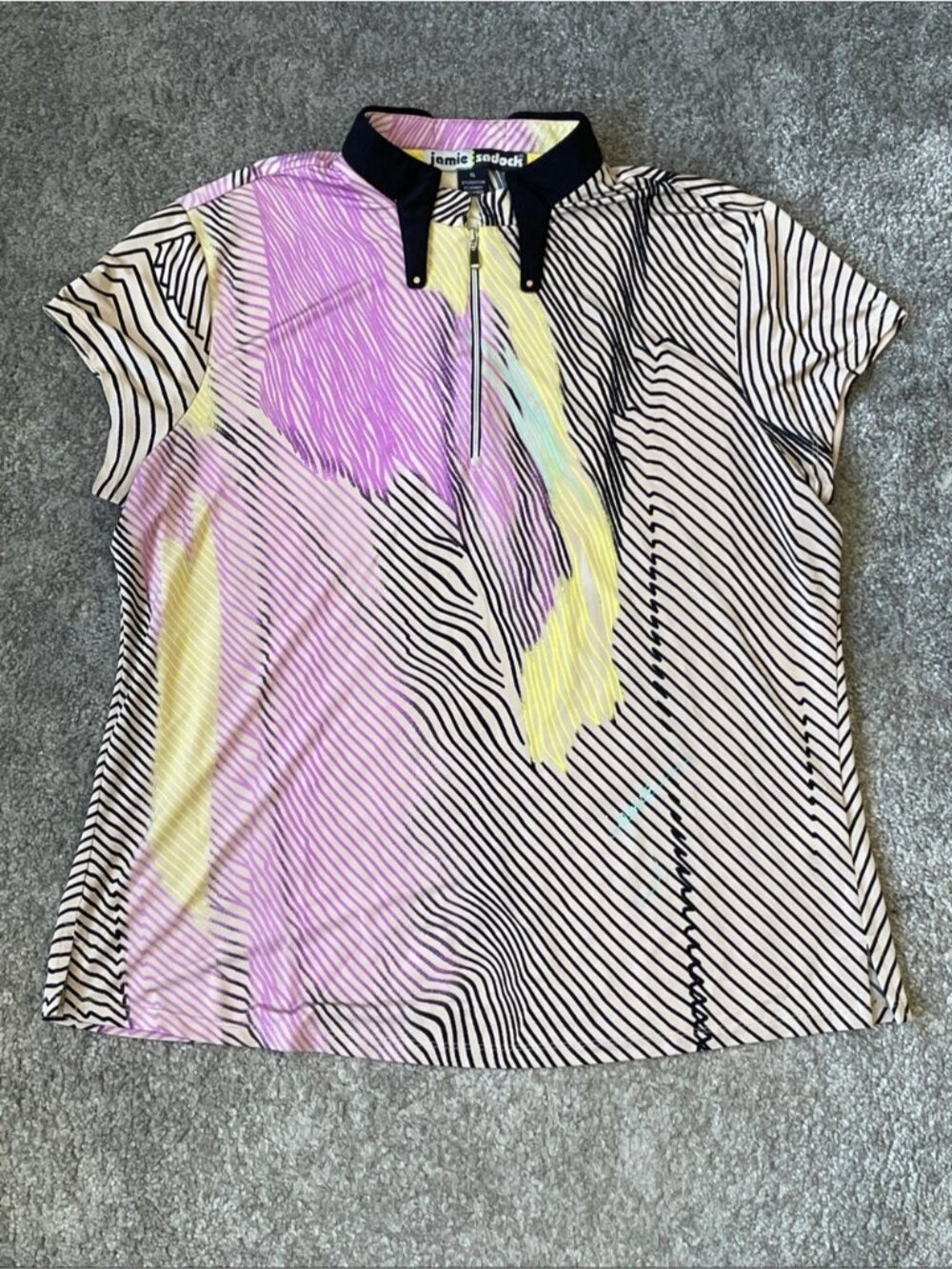 EC Jamie Sadock Short Sleeve Lightweight Top Black/Purple/ Yellow /Tan - Size XL